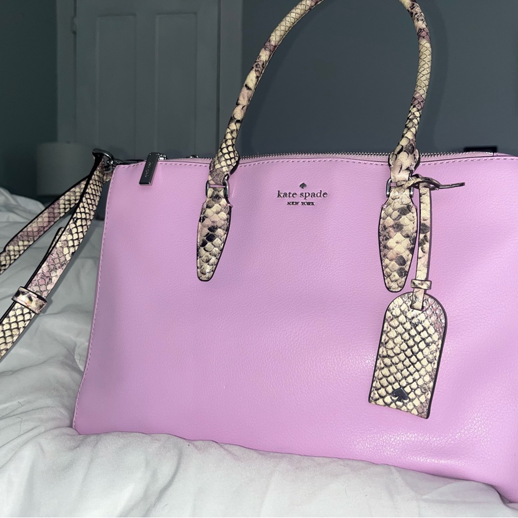 Kate Spade Lavender Satchel With Textured Leather And Snakeskin Handles